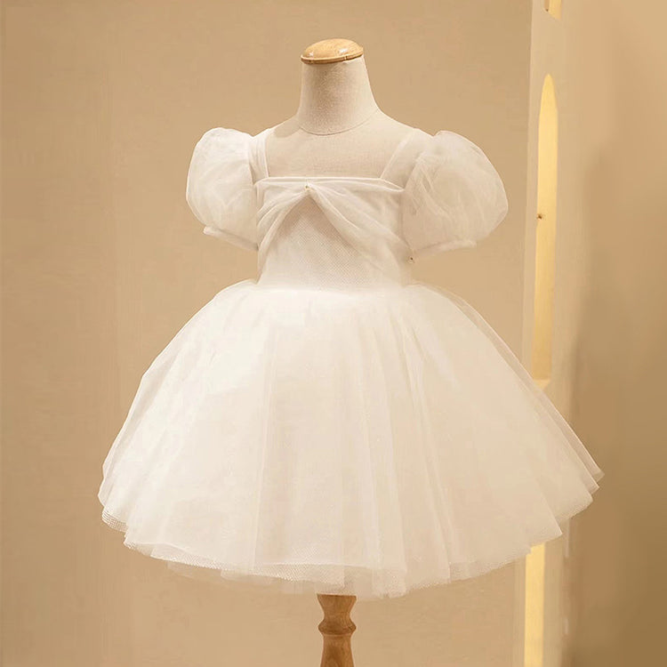 Baby Girl Summer Birthday Party Dress White Puff Sleeve Puffy Baptism Princess Dress