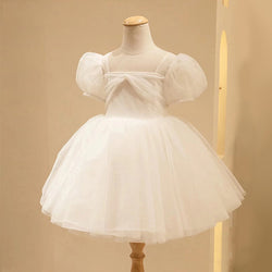 Baby Girl Summer Birthday Party Dress White Puff Sleeve Puffy Baptism Princess Dress