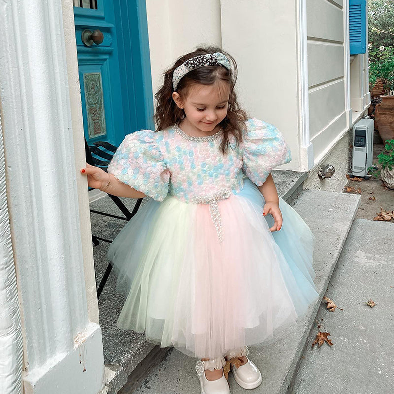 Girl Christmas Dress Baby Girl Birthday Party Dress Toddler Summer Rainbow Pink Cake Princess Dress Girls Pageant Dresses