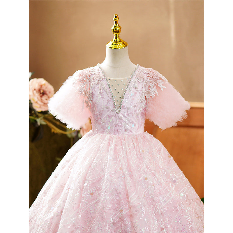 Luxury Elegant Girl Pink Beauty Pageant Dress