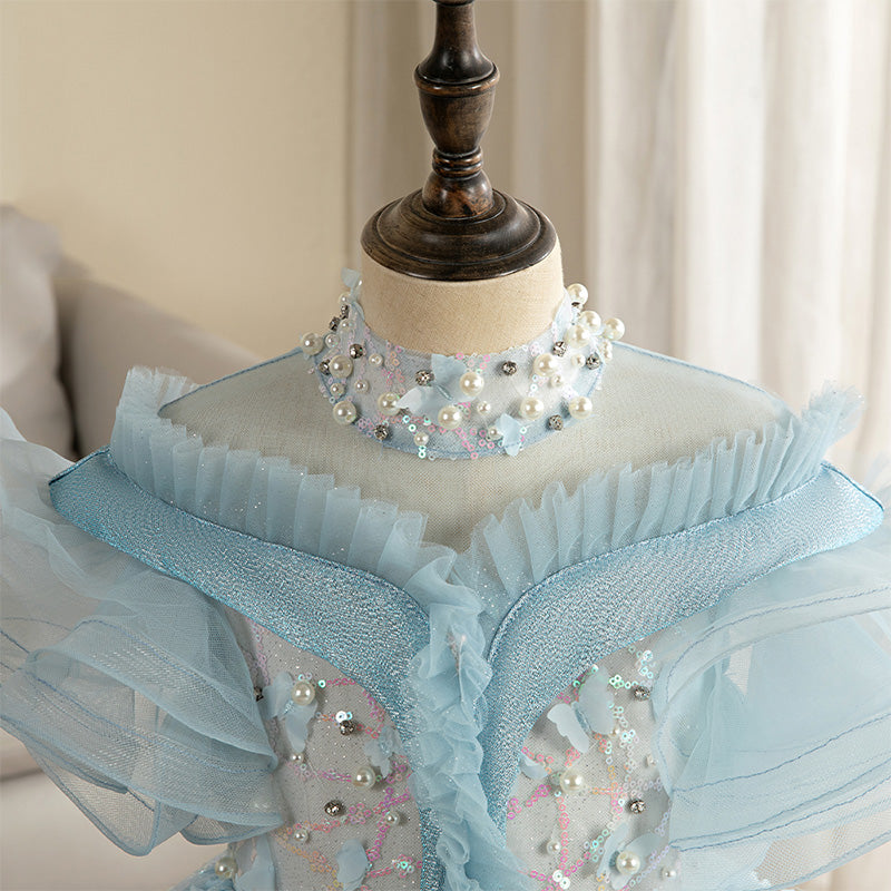 Baby Girl Dress Toddler Communion Sky Blue Fluffy Birthday Party Pageant Dress