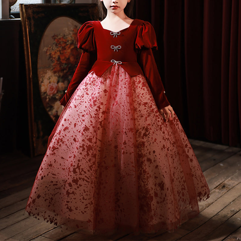 Flower Girl Dress Children Pageant Princess Communion Elegant Red Evening Dress