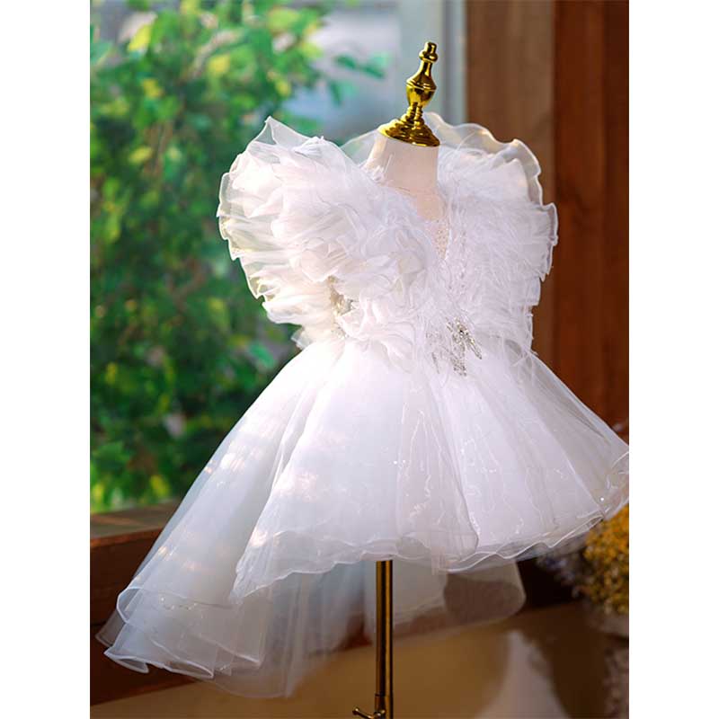 Girl White Puffy Princess Dress Toddler Ball Party Gowns