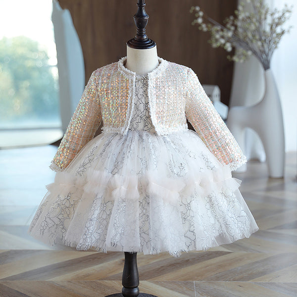 Baby Girl First Communion Dress Toddler Sequin Two-Piece Thermal Birthday Party Dress