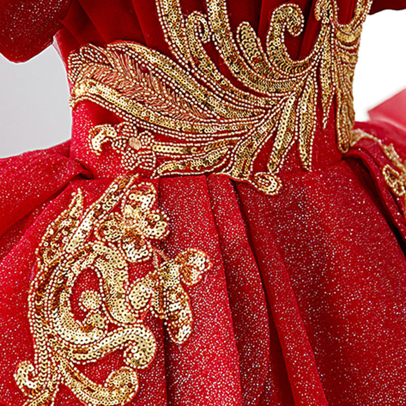 Red Shimmer TPuffy Princess Dress marryshe Red Shimmer TPuffy Princess Dress marryshe