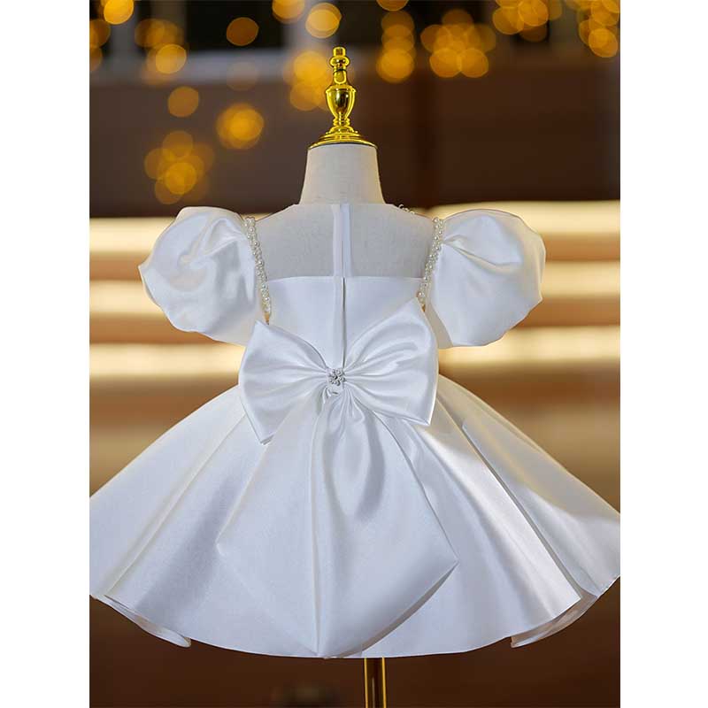 Baby Girl Christening Dress Toddler Flower Beaded Princess Dress Girls Puff Sleeve Puffy Party Dress