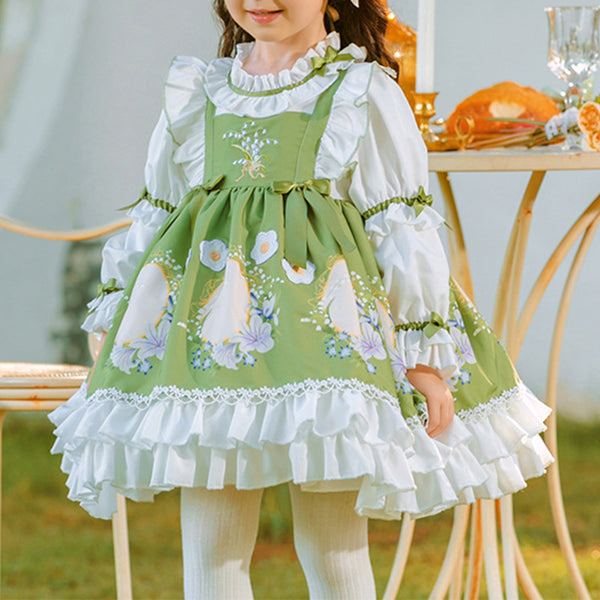 Baby Girls Lolita Green Princess Puffy Birthday Party Dress