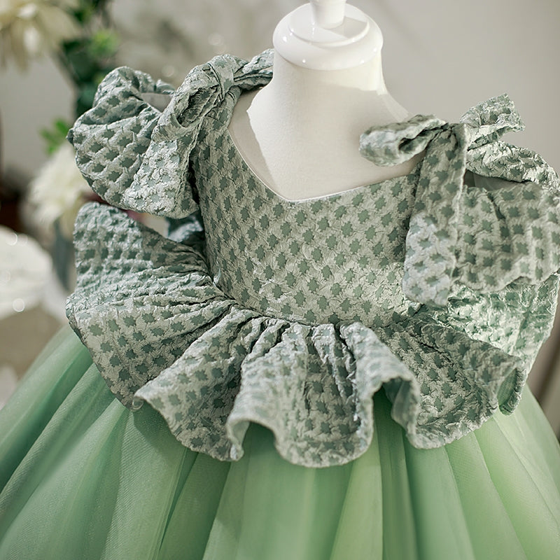 Flower Girl Dress Toddler Summer Green Retro Splicing Birthday Formal Dress