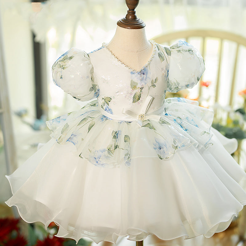 luxury baby dress Flower Girl Dress with Detachable Train MAYA Ruffle Tulle Dress 5T / White