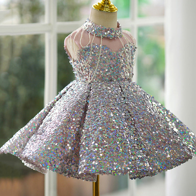 Cute Baby Girls Sleeveless Sequin Pleated Princess Dress Toddler Evening Gown