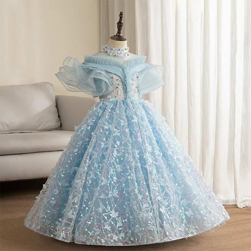 Baby Girl Dress Toddler Communion Sky Blue Fluffy Birthday Party Pageant Dress