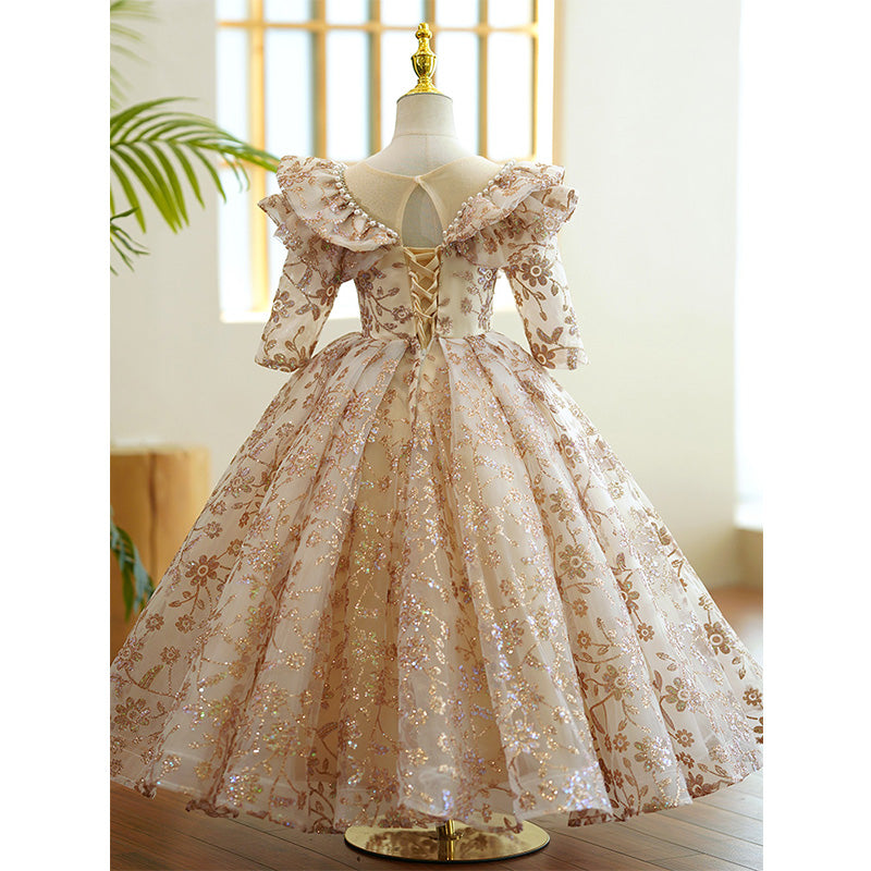 Girl Princess Dress Beaded Sequin Flower Pageant Birthday Party Dress