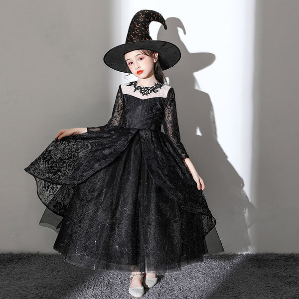 Halloween Costume Girl Black Witch Mage Cosplay Dress