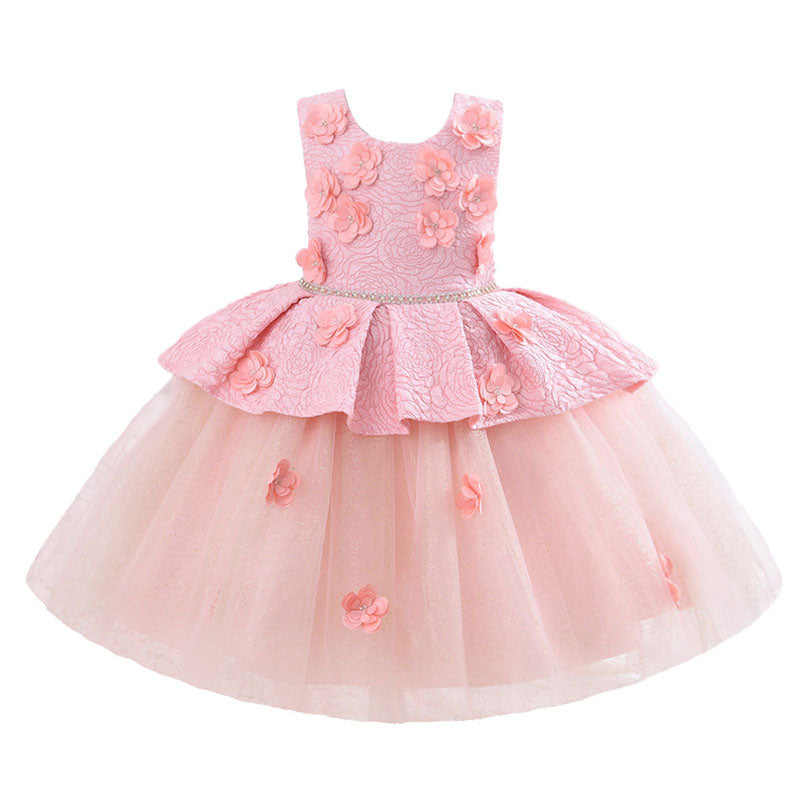 Flower Girl Dress Toddler Birthday Party Summer Floral Puffy Mesh Princess Dress