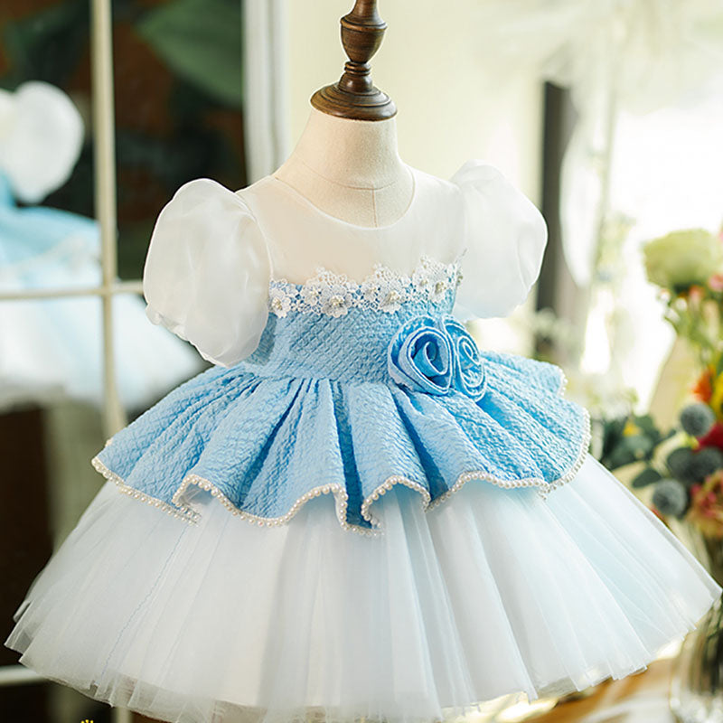 Flower Girl Dress Toddler Mesh Puff Sleeve Puffy Princess Party Dress