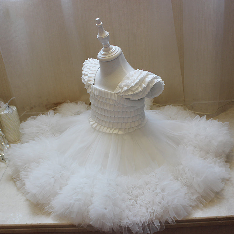 Baby Girl Dress Toddler Birthday Party Communion White Cake Fluffy Baptism Dress