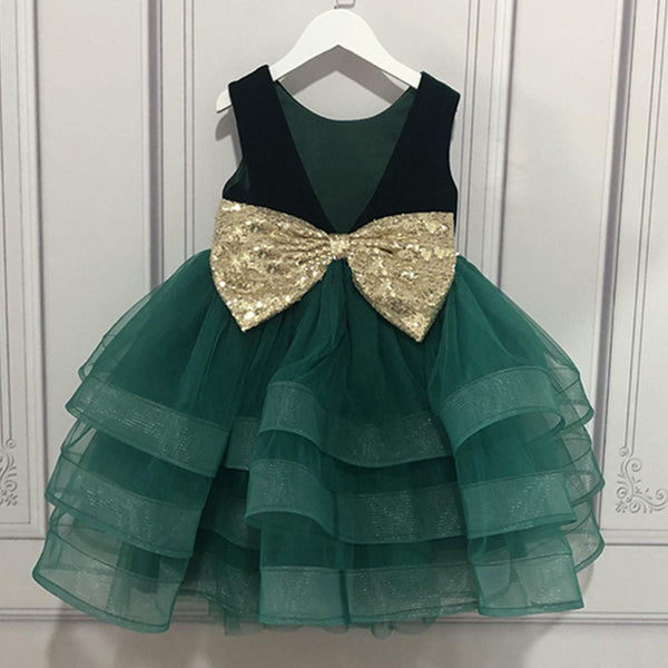 Toddler prom Dress Little Girl Communion Pageant Mesh Bow Puffy Princess Dress