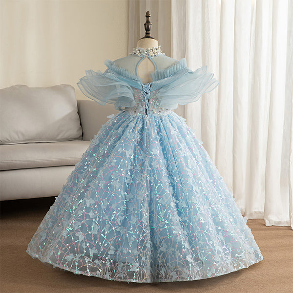 Baby Girl Dress Toddler Communion Sky Blue Fluffy Birthday Party Pageant Dress