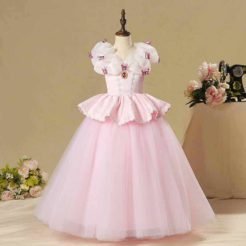 Girl Summer Butterfly Puffy Birthday Party Dress