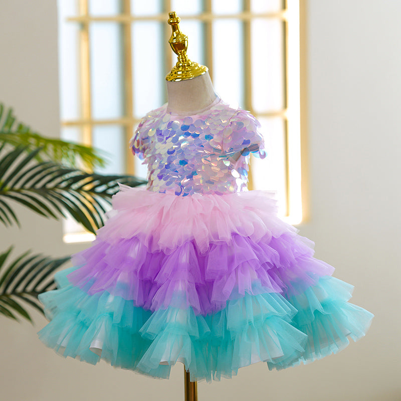 Baby Girls Colorful  Sequins Princess Dress Toddler Christmas Dress Little Girl Party Dress