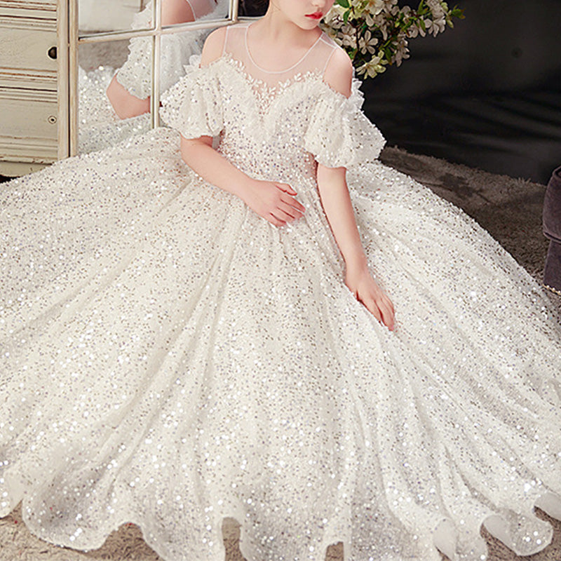 Marryshe - Little Girl Dresses - First Communion Dress Girls Princess Dress Summer White Strapless Pageant Dress, White / 9-10 Years (150cm) Marryshe - Little Girl Dresses - First Communion Dress Girls Princess Dress Summer White Strapless Pageant Dress, White / 9-10 Years (150cm)