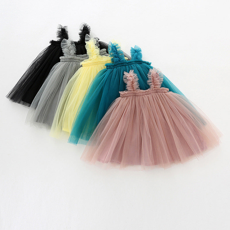 Baby Girl Party Dress Summer Mesh Sling Fluffy Princess Birthday Dress