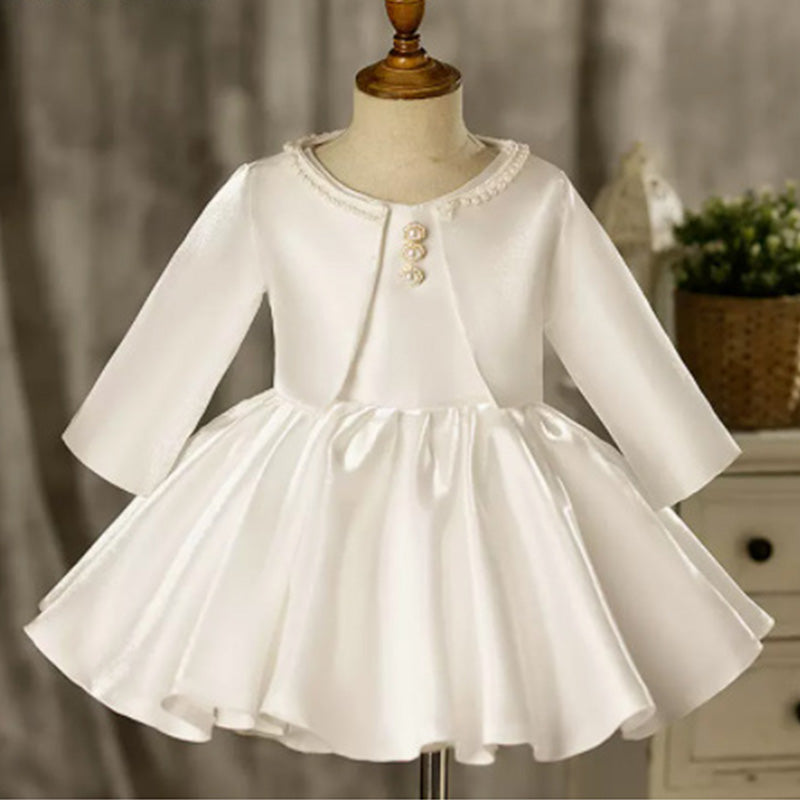 Flower Girl Dress Toddler Ball Gowns Birthday Party White Fluffy Christening Dress
