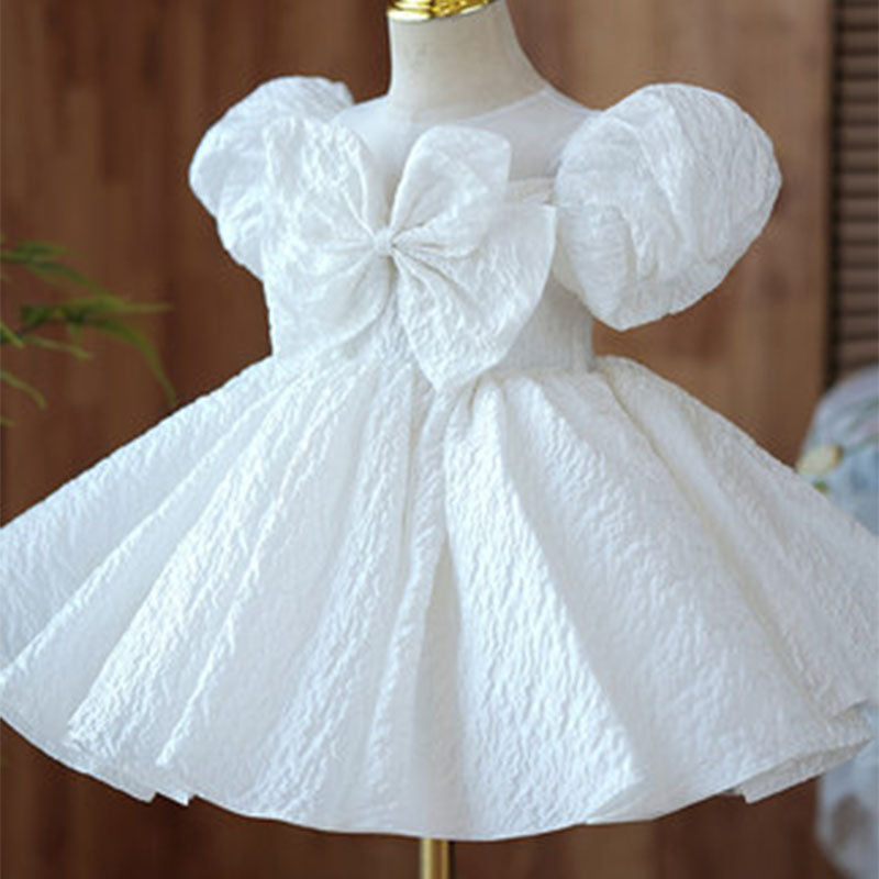 Baby Girl Dress Toddler Prom Baptism White Big Bow Puffy Princess Communion Dress
