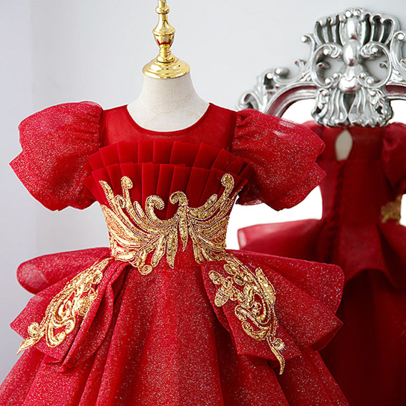 Girl Christmas Dress Baby Girl First Communion Dress Girl Luxury Red Embroidery Wedding Party Princess Dress