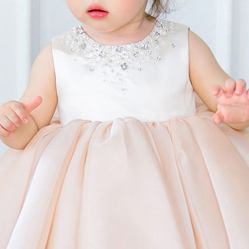 Baby Girl Princess Dress Sleeveless Beaded Neck Puffy Birthday Party Dress