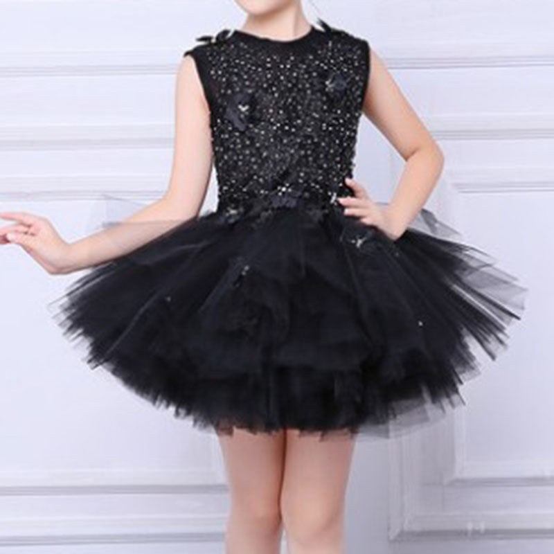 Girls Summer Communion Dress Sleeveless Sequin Embroidery Trailing Princess Dress