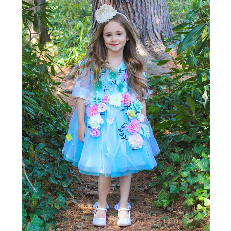 Flower Girl Dress Baby Girl Blue Cute Princess Party Dress Toddler Ball Gowns