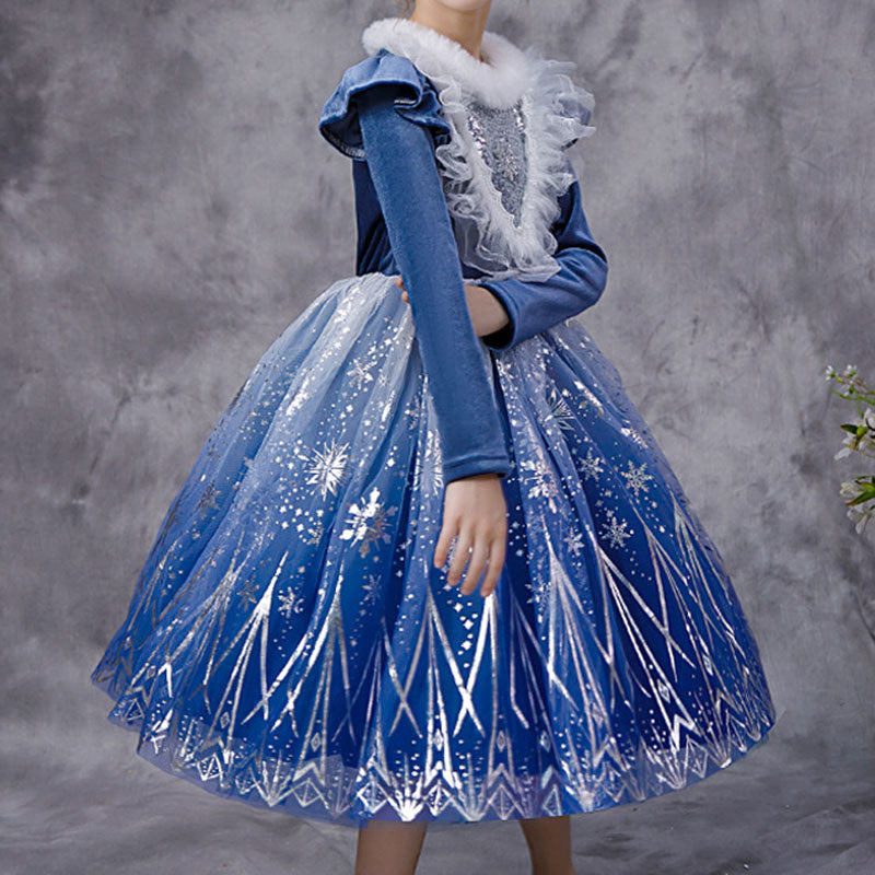 Winter Gradient Mesh Print Princess Dress