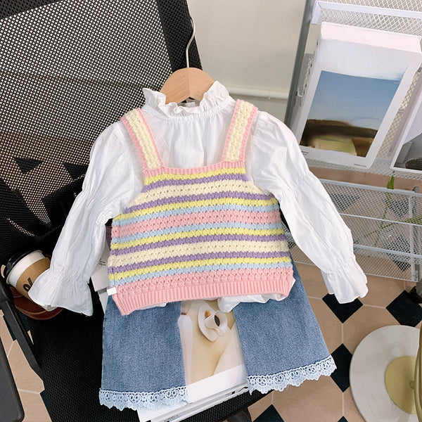 Cute Baby Girl Pattern Top and Jeans Two-piece Set
