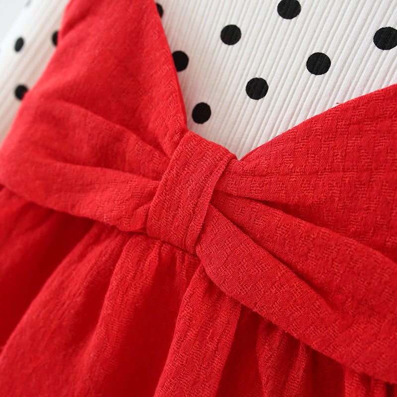 Baby Girl Cute Polka Dot Long Sleeve Bow Princess Dress