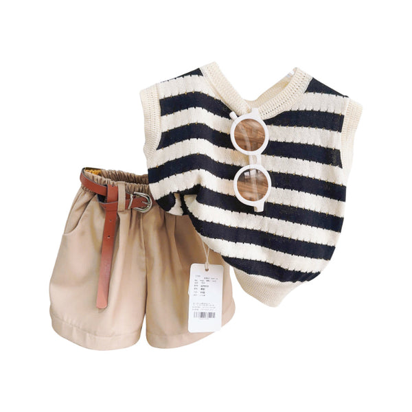 Cute Girls Black and White Casual Sweater Shorts Two-piece Set