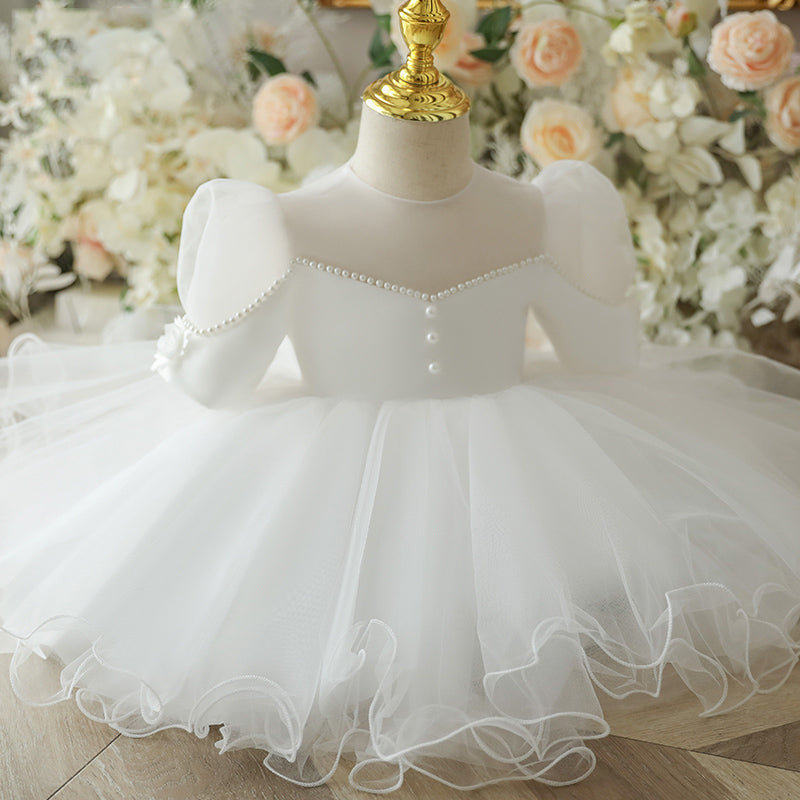 Flower Girl Dresses Baby Girl Summer Elegant White Puffy Bow Birthday Princess Dress