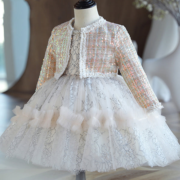 Baby Girl First Communion Dress Toddler Sequin Two-Piece Thermal Birthday Party Dress