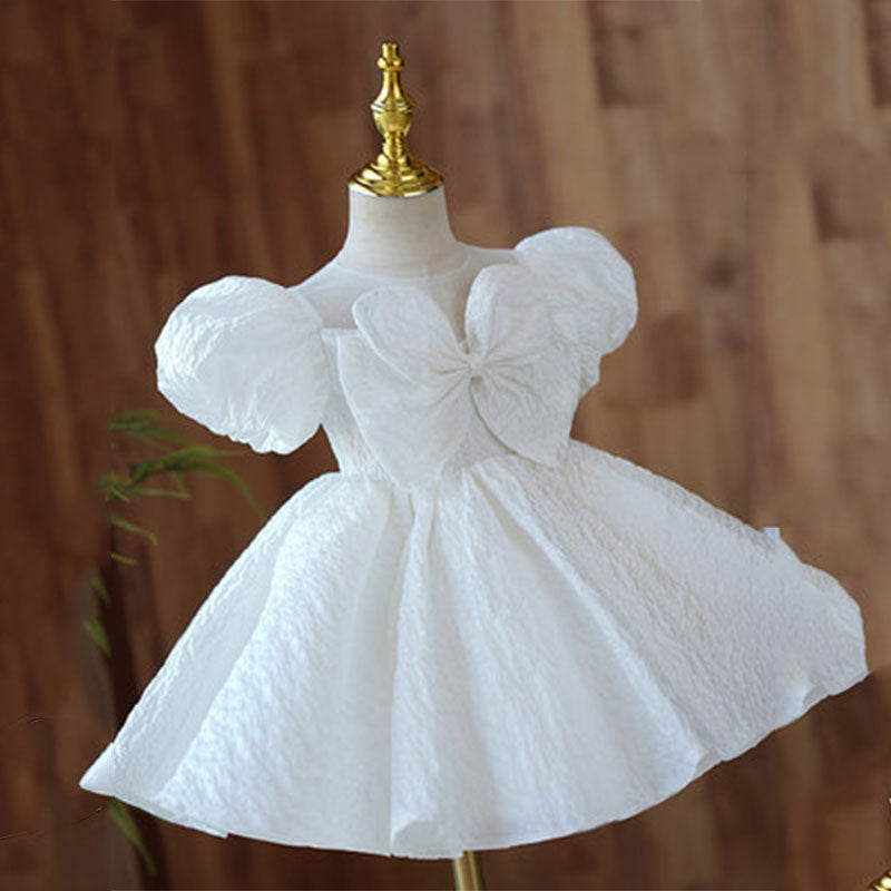 Baby Girl Dress Toddler Prom Baptism White Big Bow Puffy Princess Communion Dress