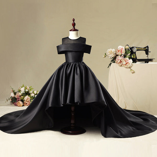 Baby Girl First Communion Dress Girl Black Big Tail Birthday Party Pageant Dress