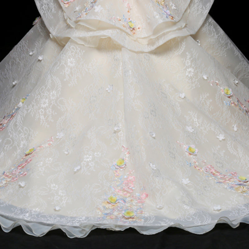 Toddler Girl birthday Party Communion Dress Colorful Flower Lace Tail Princess Dress