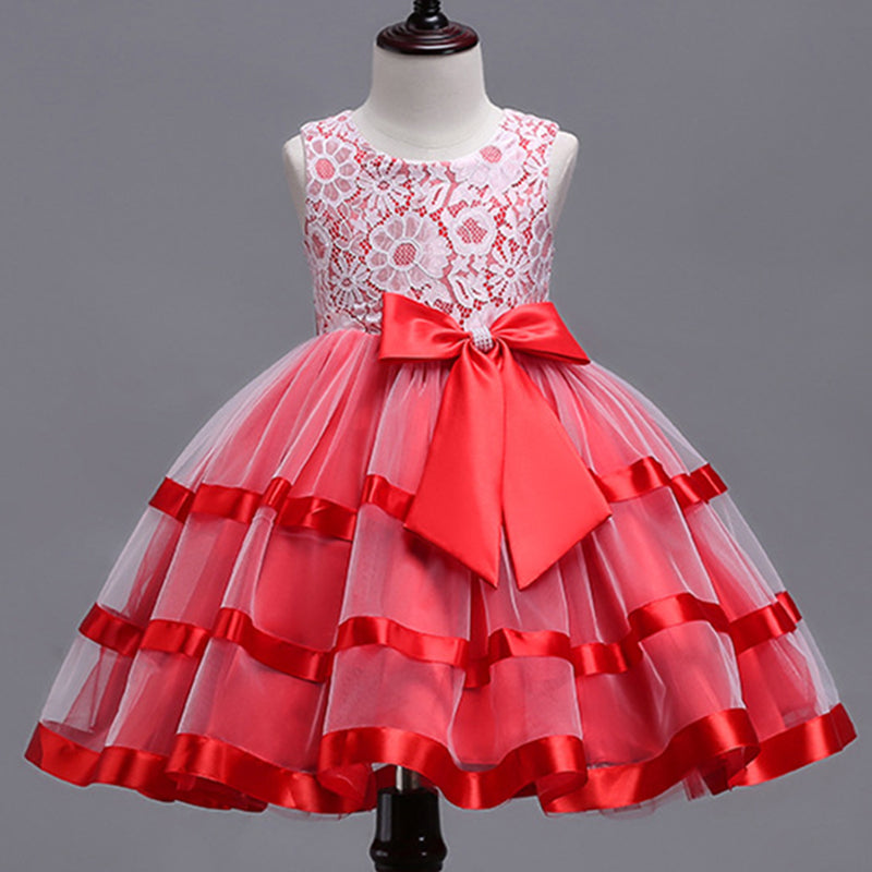 Toddler Ball Gowns Girl Summer Birthday Party Dress Floral Lace Sleeveless Puffy Pageant Dress