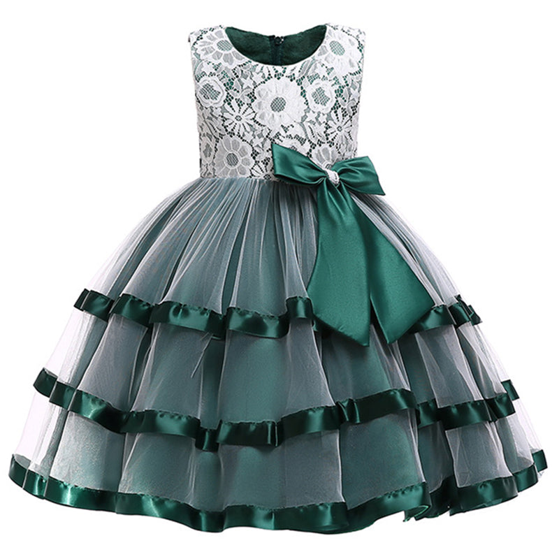 Toddler Ball Gowns Girl Summer Birthday Party Dress Floral Lace Sleeveless Puffy Pageant Dress