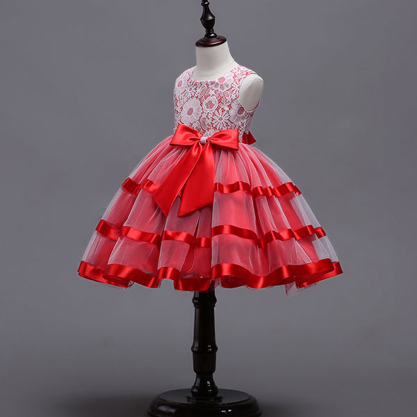 Toddler Ball Gowns Girl Summer Birthday Party Dress Floral Lace Sleeveless Puffy Pageant Dress