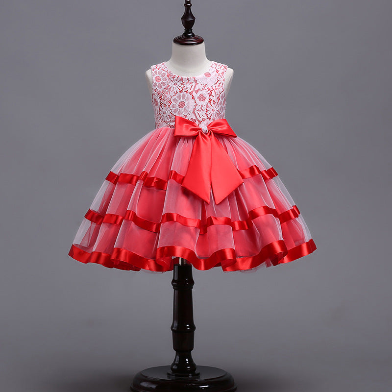 Toddler Ball Gowns Girl Summer Birthday Party Dress Floral Lace Sleeveless Puffy Pageant Dress