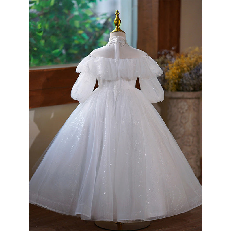 Girl White Sequins Dress Toddler Puffy Birthday Dress Baby Girl Communion Dress
