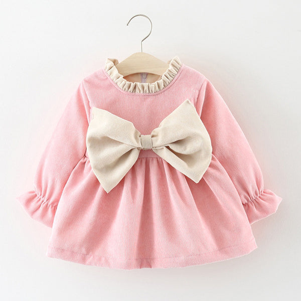 Baby Girls Long Sleeve Bow Daily Dress