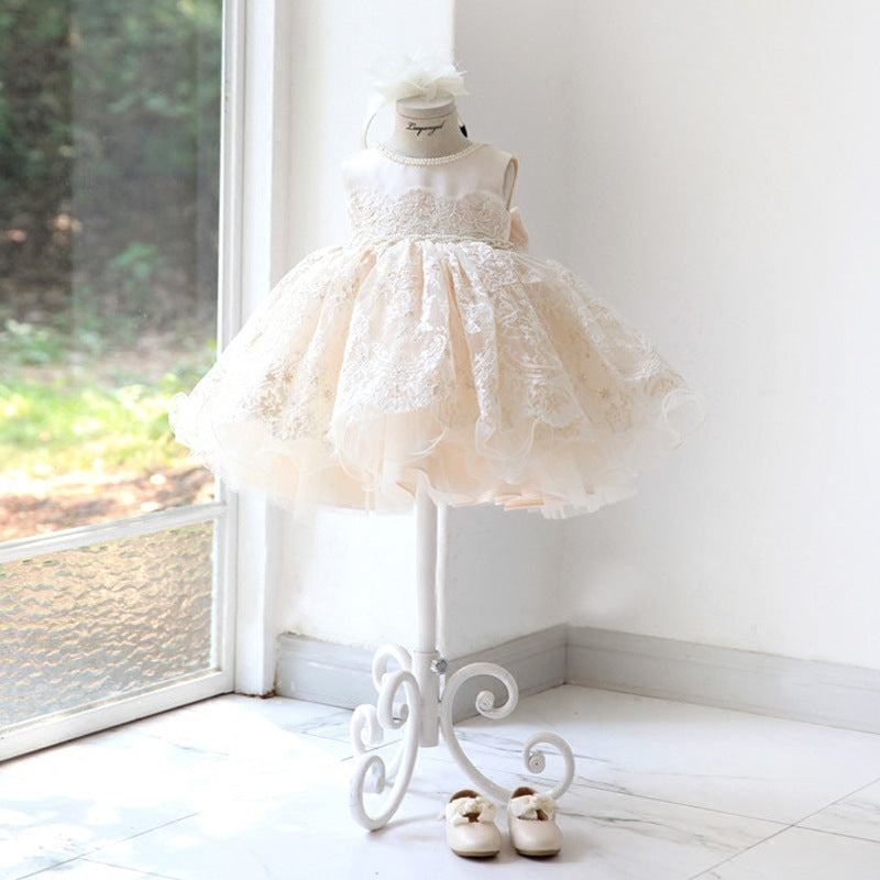 Baby Girl White Puffy Wedding Flower Girl Dress Christening Dress Princess Dress Easter Dress For Toddler