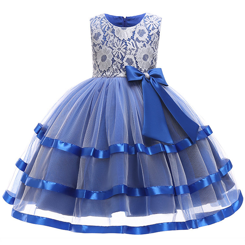 Toddler Ball Gowns Girl Summer Birthday Party Dress Floral Lace Sleeveless Puffy Pageant Dress