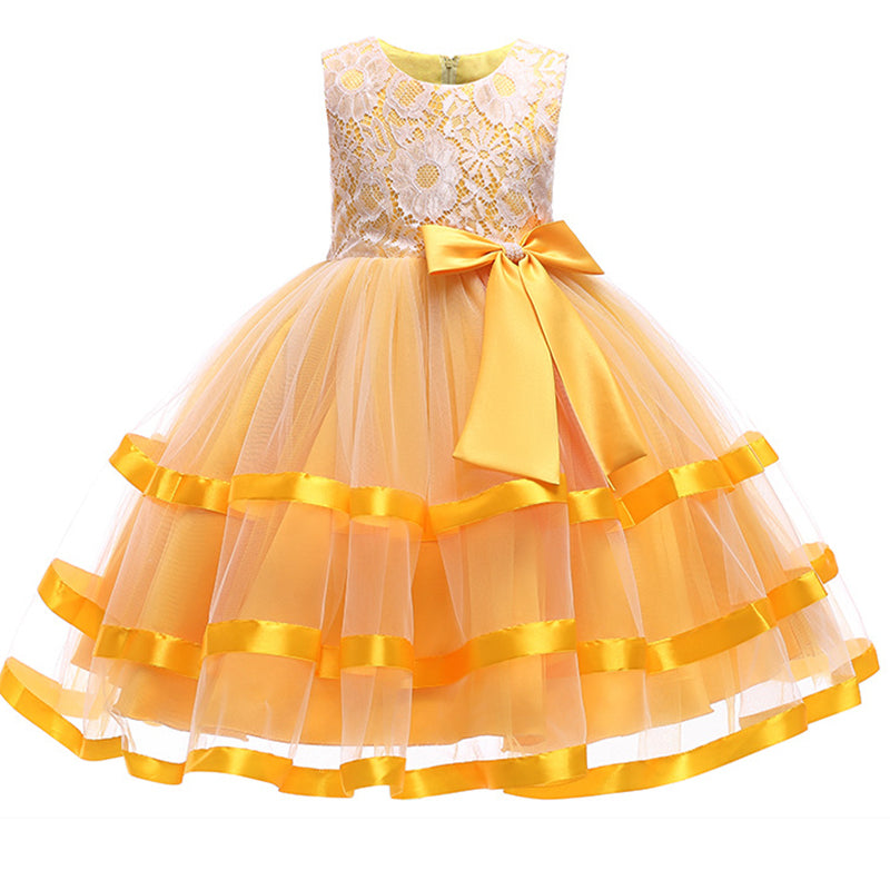 Toddler Ball Gowns Girl Summer Birthday Party Dress Floral Lace Sleeveless Puffy Pageant Dress